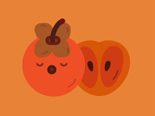 Cute persimmon character. Cute autumn vector flat illustration with persimmon. Autumn illustration. Persimmon.