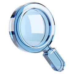 3D Rendering of Blue Glass Magnifying Glass, Search Icon, Transparent Design, Cristal Zoom Symbol, Find Illustration, Loupe Element