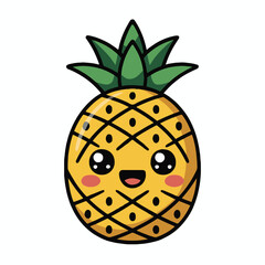 Vector art of cute pineapple character adorable pineapple with big eyes and smile vector illustration of a kawaii pineapple funny pineapple cartoon character for kids