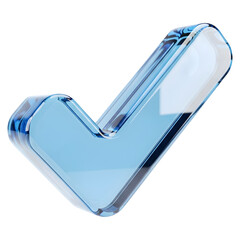 3D Illustration of Blue Glass Check Mark, Tick Icon, Transparent Design, Cristal Correct Symbol, Approval Sign, Yes Element