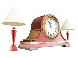 Antique chimney clock on transparent background. 3D illustration