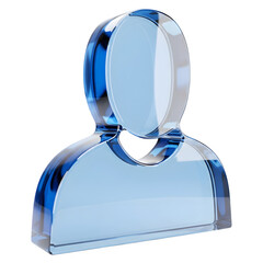 3D Rendering of Blue Glass User Icon, Profile Symbol, Transparent Design, Cristal Person Avatar, Account Element, Member Illustration