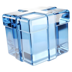 3D Model of Blue Glass Gift Box, Present Icon, Transparent Design, Cristal Surprise Symbol, Birthday Element, Celebration Illustration