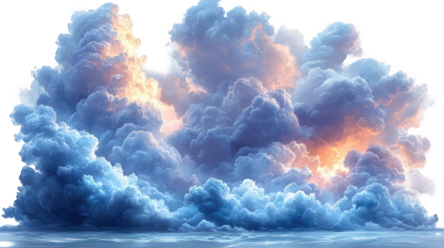Explosion of colorful smoke and clouds isolated on transparent background