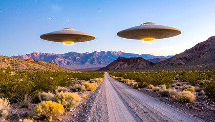 Two UFOs Hover Over Desert