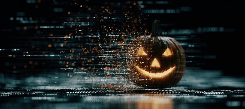 Flickering Jack-o'-lantern with Digital Motion Trails and Datastreams