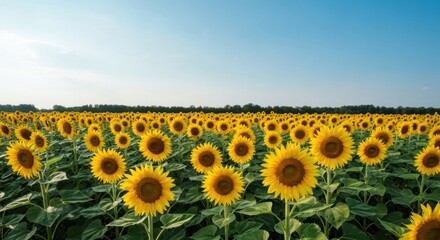 Fototapeta premium Expansive sunflower field under a clear sky
