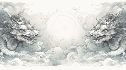 Fototapeta premium Dragons silhouettes clouds background