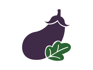 Illustration of an eggplant with a leaf isolated on white background