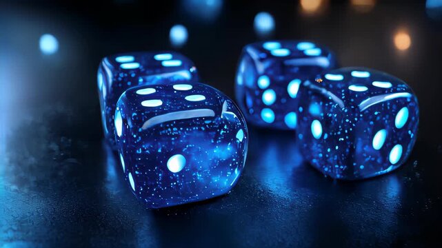 video of Blue dice on black background. Gambling concept. Casino