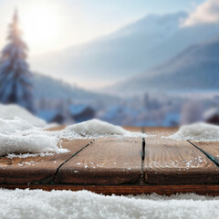 Snowy mountain landscape in the heart of winter, with tree-covered slopes and frosty pine forests...