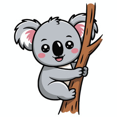 Vector art of cute koala cartoon adorable little koala climbing a tree vector illustration of a happy koala character perfect for childrens books, posters, and other designs
