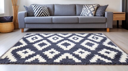 Geometric patterned rug in living room