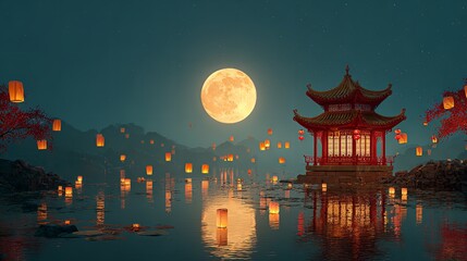 Floating Lantern Festivals Plateau Art Print Captivating Lanterns Illuminating the Sky