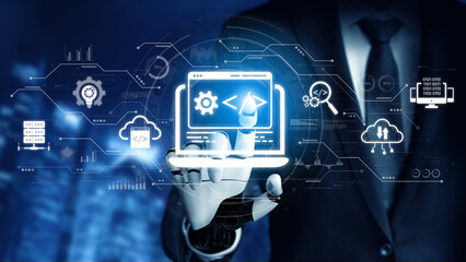 AI streamlines web development with smart coding tools, interface automation, and futuristic design systems for building efficient online platforms. Artificial intelligence spline