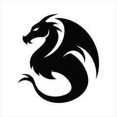 Stylized black dragon silhouette with wings on white background