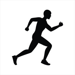 Silhouette of a man running forward on a white background