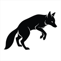 Black silhouette of a fox in a dynamic pose on a white background