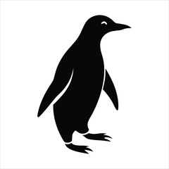 Simple black silhouette of a penguin standing on a white background