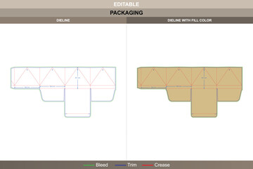 Cone top polygonal box dieline in custom dimensions, editable packaging carton template for creative retail branding and folding structure with professional die line