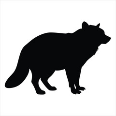 Black silhouette of an arctic fox standing on a white background