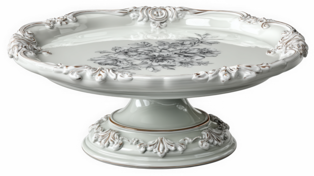 Ornate ceramic cake stand pedestal with floral motif