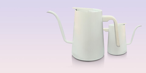 side view white electric kettle and side view small white electric kettle on purple background, technology, object, electric , copy space