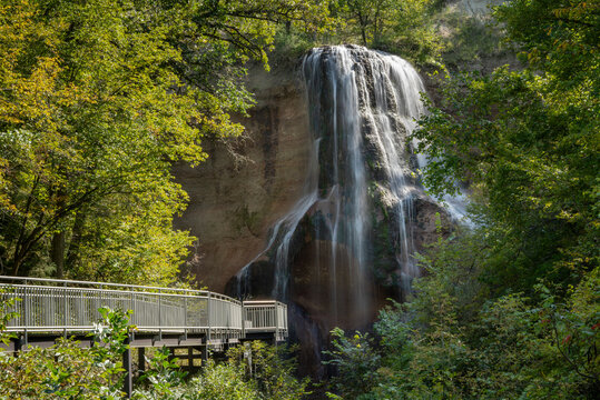 waterfall and walkway in Smith Falls Sate Park in Nebraska, late summer
