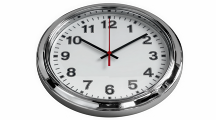 Silver wall clock isolated on black background