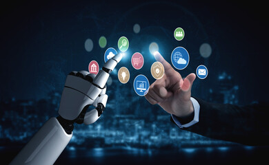 AI assists in organizing and visualizing a digital ecosystem of business icons to represent key services like finance, analytics, and secure cloud platforms in modern industries Vouch