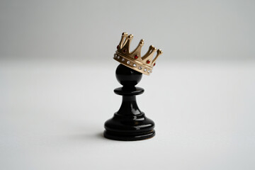 Black chess pawn with golden crown on top