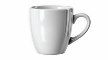 White coffee mug with handle right and copy space