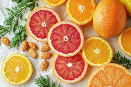 Variety of citrus fruits including oranges, grapefruits and possibly some other citrus type. A healthy snack option with natural sugars and high vitamin content.