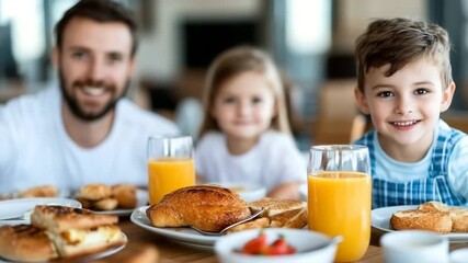 Enjoying a family breakfast with kids in a cozy setting - Powered by Adobe