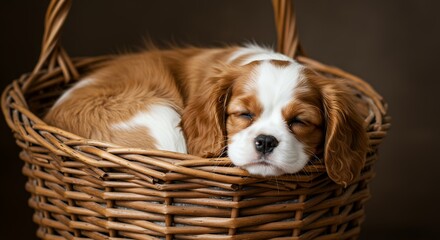 Puppy sleeping in basket