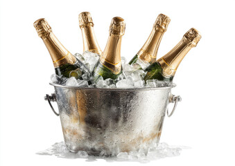 Chilled champagne bottles in a metal bucket