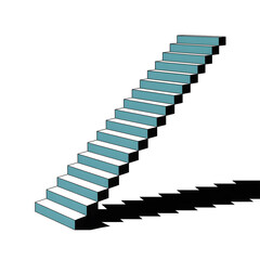 Ascending staircase of light blue steps casting a long shadow on a white surface symbolizing progress and opportunity