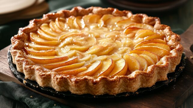 Slice of a homemade apple pie with a flaky crust, filled with fresh apples and topped with a golden brown cheese crust.