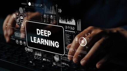 Hands Typing on Keyboard with Overlay of Digital Interface and Deep Learning Text Representation in a Tech Environment. Asymptotic smart data analytic.
