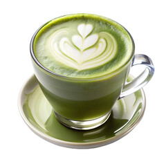 Creamy matcha latte isolated on transparent background