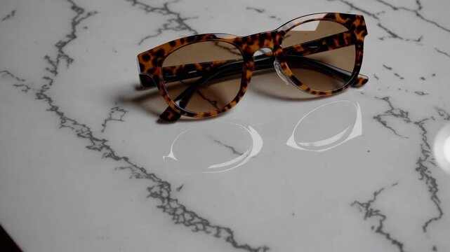 Stylish tortoiseshell sunglasses resting on a marble surface in a cozy indoor setting