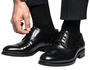 Classic men&rsquo;s black leather shoes polished, isolated PNG
