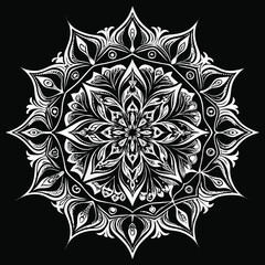 Intricate black ornamental tattoo style mandala design with geometric patterns and swirls
