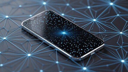 Smartphone with Digital Network Overlay and Glowing Center