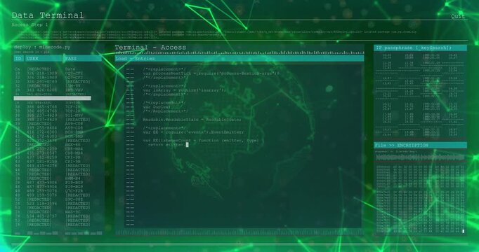 Rotating globe starting Data Terminal fading code editor typing Python regex exceptions for parsing
