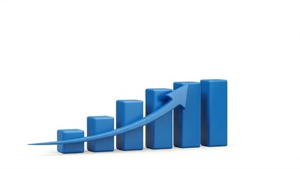 Bar chart volumetric 3d with rising arrow showing financial growth. Business success statistics. Data visualization for stock market on white background - Powered by Adobe