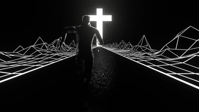 Glowing Neon Cross &mdash; Jesus Christ Symbol (Loopable)