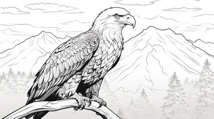 Fototapeta premium Majestic eagle mountain landscape drawing
