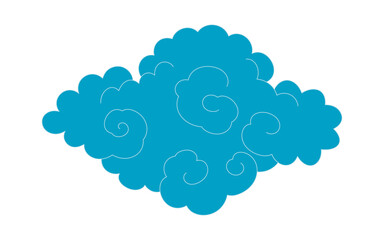 Traditional Asian cloud, cumulus cloud, line drawing, blue, isolated on transparent. Hand drawn vector illustration. Buddhist thangka art. Chinese, Japanese, Korean design element, clip art