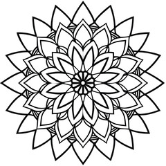 Intricate black and white mandala design with geometric patterns and radial symmetry